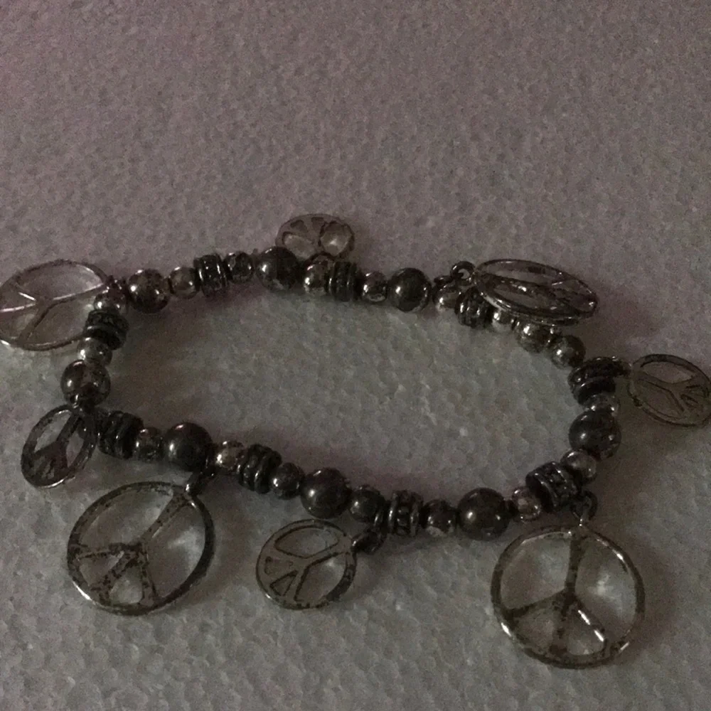 Silver-Tone Peace Sign Charm Bracelet - Women Jewelry